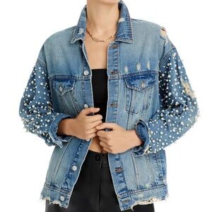 Sunset + Spring-Pearl Embellished Denim Jacket size small
